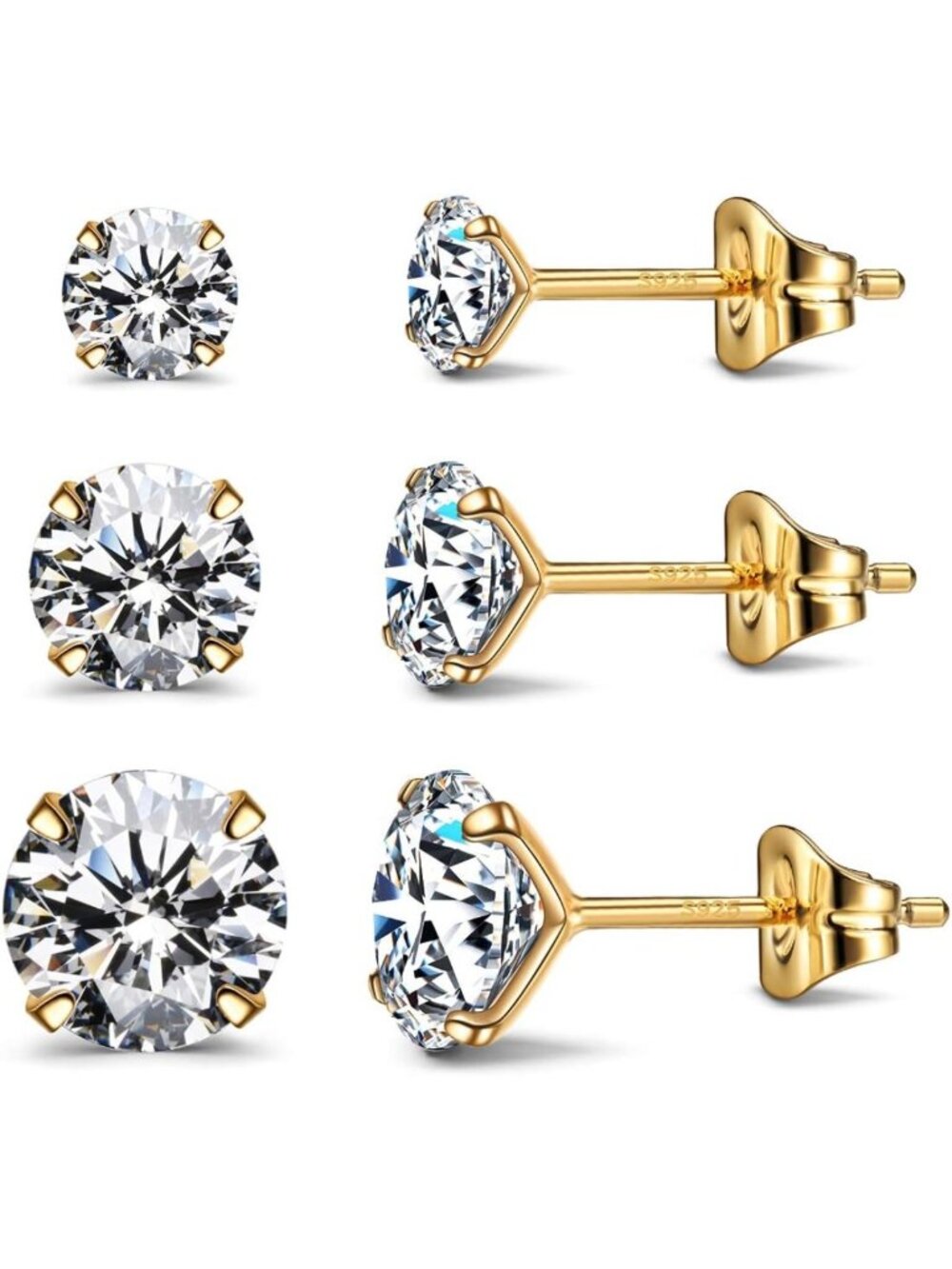 925 Sterling Silver Cubic Zirconia Diamond Stud Earrings for Women - Elegant